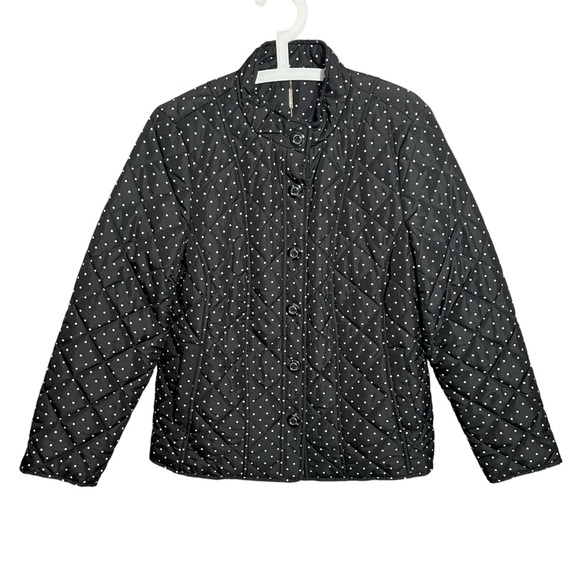 Chicos black polka dot puffer jacket button down mandarin collar - Picture 1 of 6